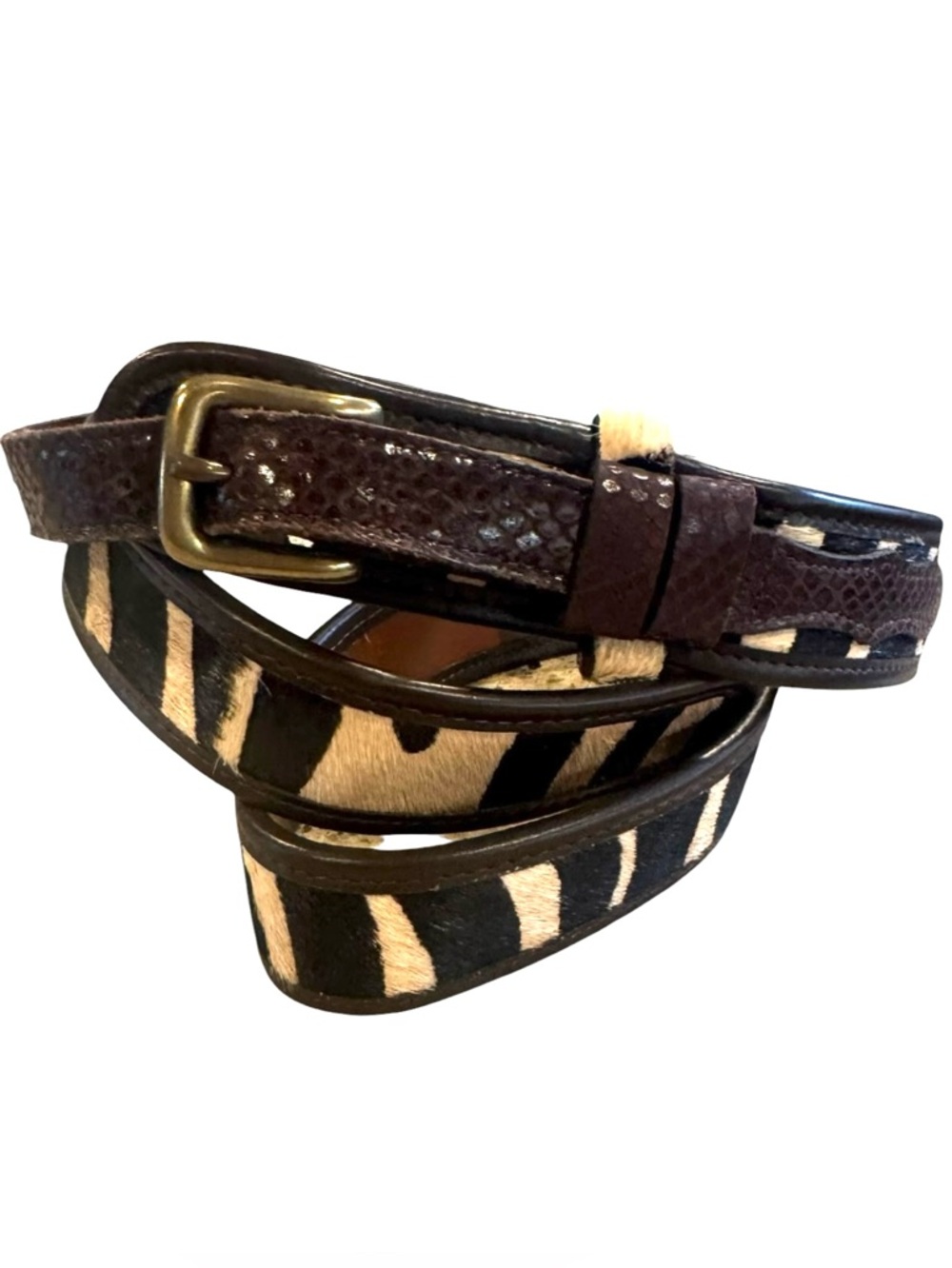Vtg Willis & Geiger Zebra Calf Hair Belt Sz 32 Exotic Snakeskin Trim Safari USA